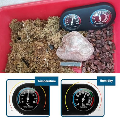 Reptile Thermometer Hygrometer 2 in 1 Mini Round Shape Dual Dial Thermometer and Humidity Gauge for Terrarium Lizard Spider Chameleon Pet