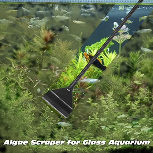 YOFOTHS 25.6inch Algae Scraper for Glass Aquariums Fish Tank Cleaner Tool with 10 Blades Aluminum Alloy Long Handle Tool-Less Installation