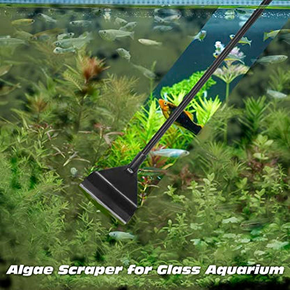 YOFOTHS 25.6inch Algae Scraper for Glass Aquariums Fish Tank Cleaner Tool with 10 Blades Aluminum Alloy Long Handle Tool-Less Installation