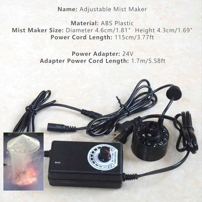 Adjustable Mist Maker with LED and Splash Guard, Fogger Water Fountain Pond Fog Machine Atomizer Air Humidifier, 350ml/H, Water Feature, Halloween and Other Holiday Decorations., Small, Black