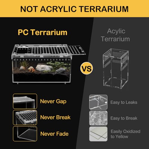 Reptile PC Tank,Escape Proof Magnetic Lid Tarantula Enclosure Large | Easy Clean Seamless Base Hermit Crab Habitat,Stackable Isopod Terrarium,Cross Ventilation Spider Starter Cage,Frog Container - size: L(11.8x7.8x5.9 IN)