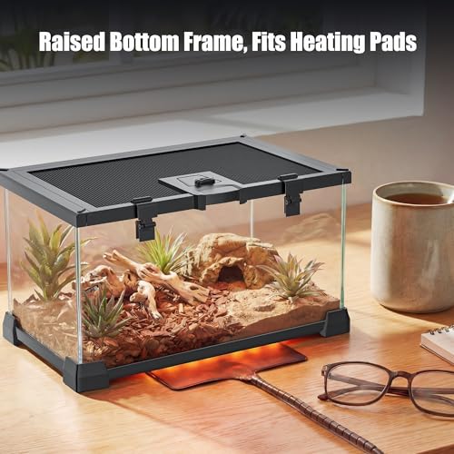 2.5 Gallon Fully Assembled Glass Reptile Enclosure, 12" x 8" x 6" | Small Reptile Terrarium Tank for Tiny Terrestrial Reptiles, Amphibians & Invertebrates - size: 12"L x 8"W x 6"H