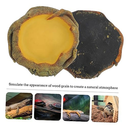 VANZACK Bearded Dragon Water Dish Reptile Feeding Bowl Imitation Wood Grain Basin Lizard Drinking Tray