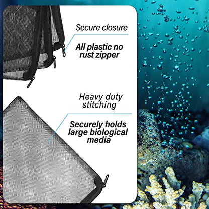 CHENGU 500 Pieces Bio Filter Balls Black Bio Balls for Aquarium Pond Filters Bulk 1.02 Inch Internal Bioball Media with 5 Pieces Filter Media Mesh Bags with Zipper for Aquarium Fish Tank Pond