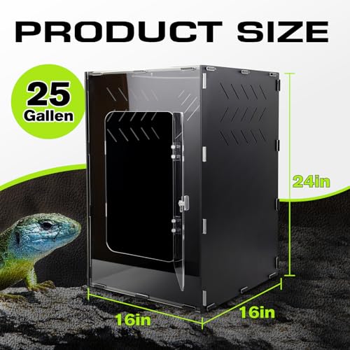 25 Gallon Reptile Tank Enclosure,16x16x24 Reptile Terrarium Acrylic Front Opening with Metal Translucent Mesh Top for Crested Gecko Lizards, Snakes, Chameleon