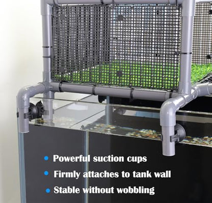 Extra Large Turtle Basking Platform, RES Basking Dock, Above Tank Dry Resting Area with Artificial Grass, Non-Slip Aquatic Turtles Ramp, Turtle Accessories for 75/90/125 Gal
