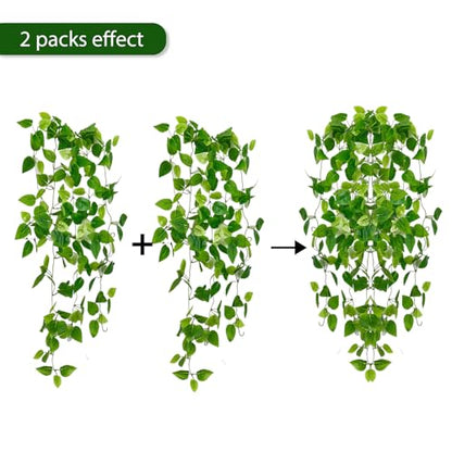 Fake Hanging Plants Vines(2pcs)for Room Decor, Artificial Ivy Greenery Garlands for Home Bedroom Living Aesthetic Kitchen Office Wall Patio Bookshelf,Indoor,Outdoor Farmhouse Decorations(No flowerpot)
