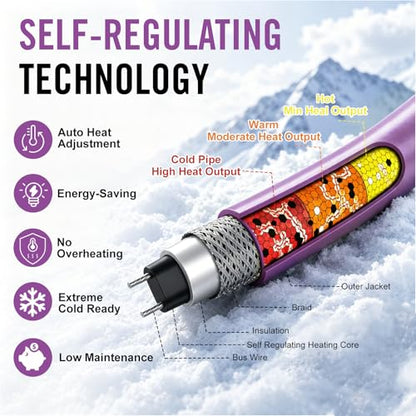 5FT Heat Tape for Water Pipes Roof and Gutters Heating Cable with 6ft Lighted Plug - style: 5 Feet