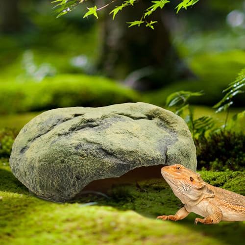 Reptile Simulation Rock Cave Hideouts, Large Resin Reptile Hides and Caves, Aquarium Terrarium Habitat Decor, Suitable for Lizard Bearded Dragon Turtle Snake Hermit Crab 12 × 10 × 5 Inches