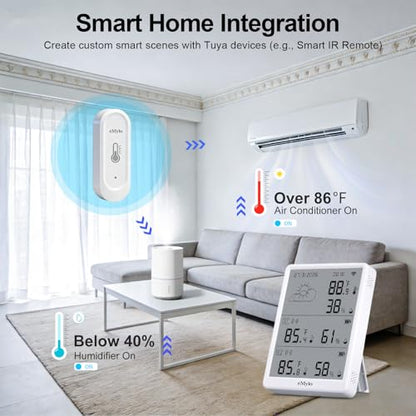 eMylo WiFi Thermometer Hygrometer with 4 Outdoor Sensors, Smart Indoor Temperature Humidity Monitor 328Ft Range, IP65 Waterproof, App Alerts, Alexa Compatible, for Home Greenhouse Basement Wine Cellar