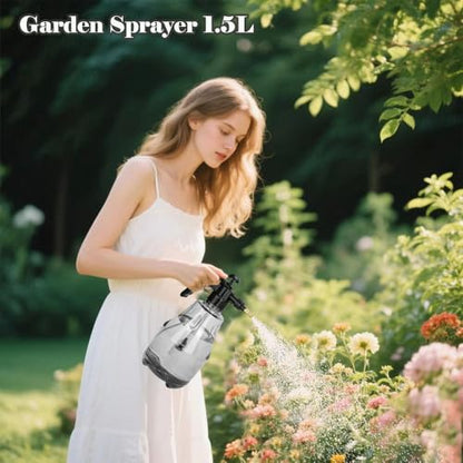 MRPAPA 2 Pack Handheld Pump Sprayer, Garden Pressure Water Spray Bottle with Adjustable Brass Nozzle for Plants (1.5L-Grey-2PCS) - color: 1.5L-Grey-2PCS