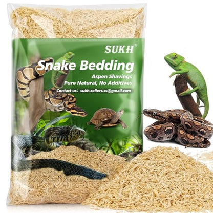 Sukh 14OZ Natural Aspen Shavings Reptile Bedding, Soft Wood Shavings Terrarium & Tank Substrate, Nesting Material for Snake, Lizard, Tortoise, Small Animal, Rabbit, Chicken & Bird