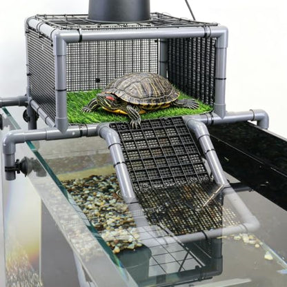 Extra Large Turtle Basking Platform, RES Basking Dock, Above Tank Dry Resting Area with Artificial Grass, Non-Slip Aquatic Turtles Ramp, Turtle Accessories for 75/90/125 Gal