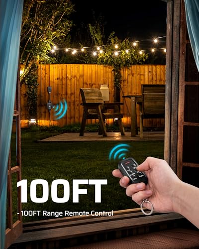 DEWENWILS Outdoor Dimmer for String Lights with Remote Waterproof Plug-in Dimmer, 100FT Range, 150W Dimmable LED/300W Tungsten Bulbs, Dimmer Switch for Dimmable String Lights - size: Dimmer with Preset Brightness