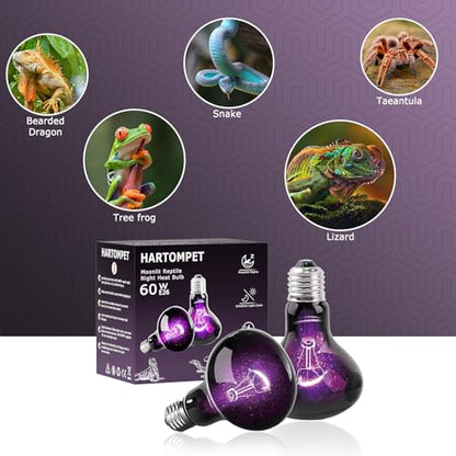 60W Reptile Night Light Bulb, UVA Heat Lamp - Simulate Natural Moonlight, Purple Basking Lamp for Bearded Dragon, Lizard - color: Purple-moonlight Heat Lamp, size: 60 Watts