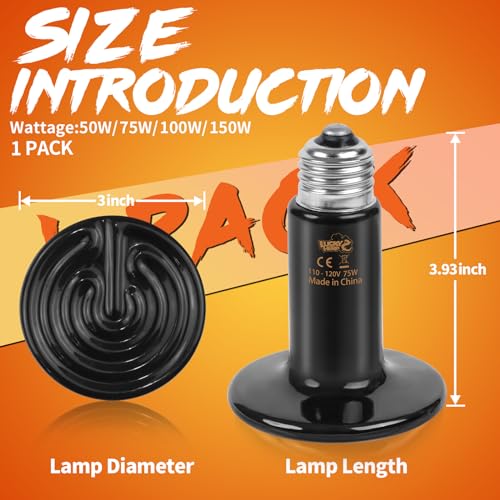 LUCKY HERP Reptile Heat Lamp - 75W Ceramic Heat Emitter Reptile Heat Lamp Bulbs (1 Pack), No Light Ceramic Heat Bulb, Heat Lamp for Reptiles Amphibian Chicken Pet Brooder Coop Lizard Turtle - color: Ceramic Heat Emitter, size: 75W 1-Pack