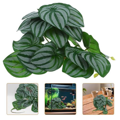 DOITOOL Reptile Decor Climbing Artificial Plant with Suction Cups for Terrarium Glass Container Decoration, Realistic Watermelon Leaf Design Suitable for Snake and Lizard Enclosures