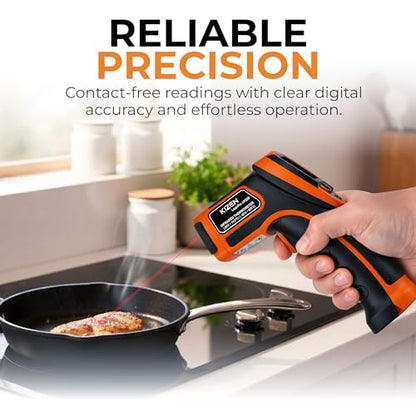 Kizen Infrared Temperature Gun - Handheld Surface Infrared Thermometer for Griddle, Grill, Pizza Oven, Candy, & A/C - Laser Thermometer Gun -58F to 1112F - Surface Temp Gun
