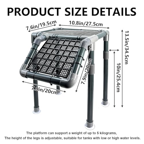 Large Basking Platform for Aquatic Turtles, 10.8" Width Resting Area, Adjustable Height Turtle Basking Platform with Suction Cup, Turtle Tank Accessories
