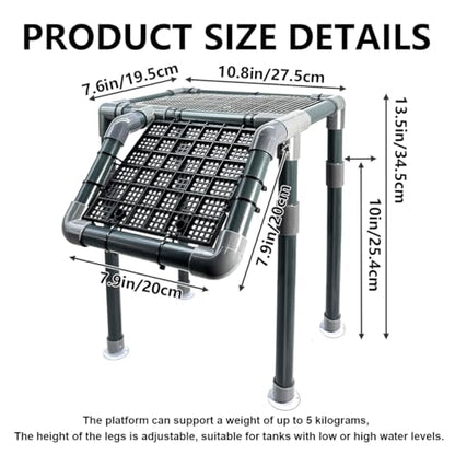 Large Basking Platform for Aquatic Turtles, 10.8" Width Resting Area, Adjustable Height Turtle Basking Platform with Suction Cup, Turtle Tank Accessories