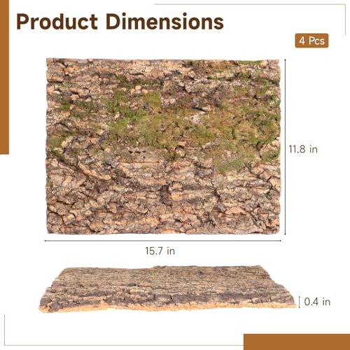 4 Pcs Cork Terrarium Background, 15.7 x 11.8 in Reptile Cork Bark Mat, Large Natural Cork Climbing Bark Sheet, Cuttable Backdrop Wall Decor for Aquarium, Vivarium, Reptile Habitat
