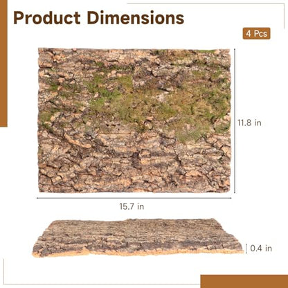 4 Pcs Cork Terrarium Background, 15.7 x 11.8 in Reptile Bark Mat, Natural Climbing Wall Decor for Aquarium, Vivarium, Habitat, Easy Cut
