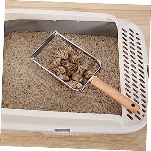 Happyyami Cat Litter Scoop Wooden Handle Stainless Steel Reptile Litter Shovel for Cleaning Turtles Lizards Frogs More Ergonomic Design Fine Mesh for Easy Waste Removal