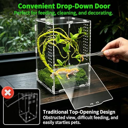 Jumping Spiders Enclosure Kit Acrylic Reptile Tarantula Enclosure Praying Mantis Habitat, Arboreal Tarantula Cribs Spider House,Critter keeper,Snail Cage,Butterfly Cage,frog terrarium(5.9"x5.9"x9.84") - size: M(5.9"x5.9"x9.84")