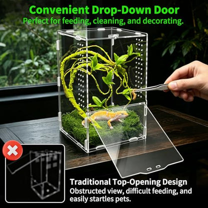 Jumping Spiders Enclosure Kit Acrylic Reptile Tarantula Enclosure Praying Mantis Habitat, Arboreal Tarantula Cribs Spider House,Critter Keeper,Snail Cage,Butterfly Cage,Frog Terrarium(7"x7"x11.8") - size: L(7"x7"x11.8")
