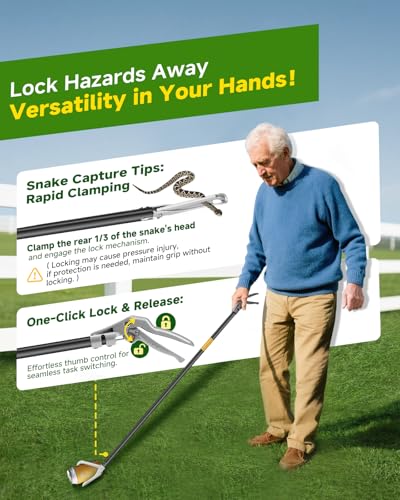Snake Grabber Tool, 59in Professional Snake Tongs, All-Aluminum Alloy Reptile Catcher Grabber with Anti-Slip Grip, Wide Jaw Multi-Function Handling Tool with Lock - size: 59 inch