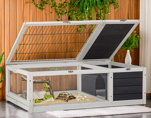 Tortoise Habitat Large Tortoise Enclosure Indoor w/Removable Bottom, Wooden Tortoises House Outdoor, Turtle Habitat Reptile Cage for Lizards, Bearded Dragon, Small Animals