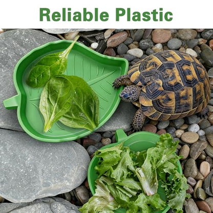 Xindojuz 4 PCS Leaf Reptile Water Dish, Reptile Water Bowl, Tortoise Habitat Accessories, Bearded Dragon Water-Bowl, Turtle Food Feeding Plates for Turtle Small Snake Lizard Gecko, 2 Sizes