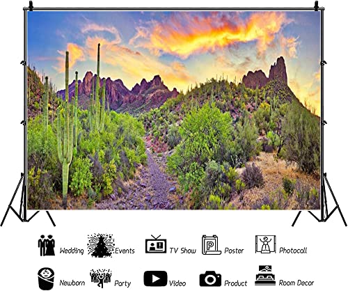 AOFOTO 10x5ft Western Desert Backdrop Arizona National Park Rock Mountain Green Plants Saguaro Cactus Landscape Terrarium Background Reptile Habitat Tank Decor Cowboy Pet Portrait Photo Shoot Props - size: 10x5ft