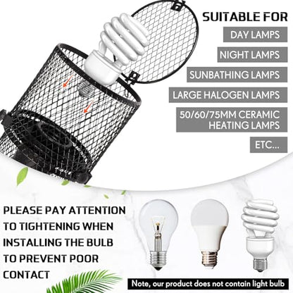 VIHOSE Retractable Reptile Heat Lamp Holder, Ceramic Heat Emitter Lamp-Cage with Adjustable Anti-Scald Mesh Cage Heating Lamp Stand for Pet Amphibian Snake Lizard Frog Chick, Without Bulb(Black) - color: Black