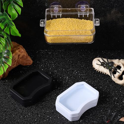 BESPORTBLE 2pcs Reptile Feeder Feeding Bowl Set with Strong Suction Cup for Frogs and Spiders, Plastic Water and Food Dish Adsorbed on Smooth Surfaces for Feeding and Watering