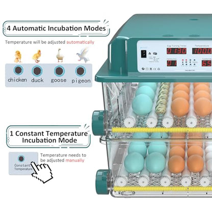 Incubators for Hatching Eggs 120, Chicken Egg Incubator with Automatic Egg Turning and Humidity Display, Temperature Control with 5 Automatic Incubation Modes, Incubation Day Counter