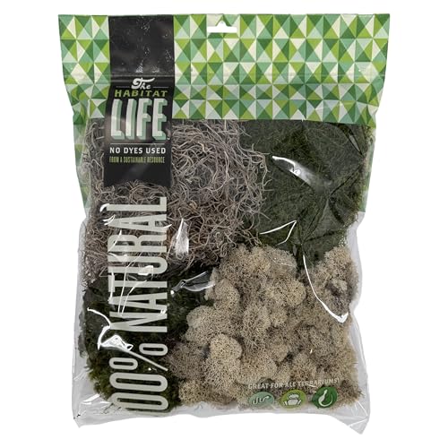The Habitat Life - Natural Variety Pack - Mix of Reindeer, Mood, Sheet & Spanish Moss - for All Terrariums - Humidity Control - Breathable Bedding - Dye-Free & Safe - Medium - 1 Pack - size: Medium, style: Variety Pack