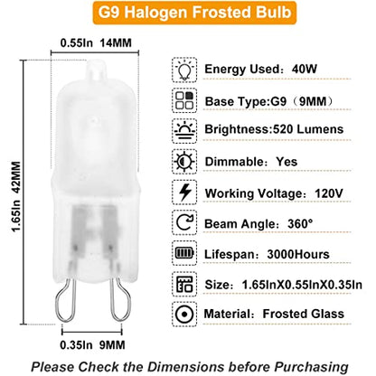 Vinaco G9 Bulb, 10 Pack G9 Frosted 40W Halogen Light Bulbs, High Brightness JCD G9 120V 40W, G9 Dimmable Warm White 2800K, Long Lasting G9 Halogen Bulb 40 Watt for Chandeliers, Pendants Lights - style: 40W Frosted - 10Pack