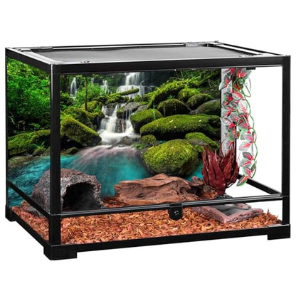 AWERT 48x18 inches Waterfall Terrarium Background Tropical Rainforest Aquarium Background Mountain Lake Green Tree Reptile Habitat Background Polyester Background - size: 48x18in/120x45cm