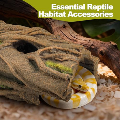 Lizard Snake or Reptile Hide, Large Reptile Hideout Hollow Tree Trunk Ornament Bearded Dragon or Gecko Tank Accessories Terrarium Decor with Peek-Through Hole