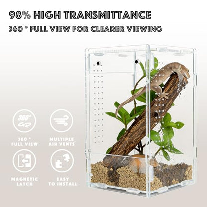 5x5x8 Reptile Tank – Acrylic Reptile Enclosure Terrarium for Crested Gecko, Lizards, Spiders & Snakes – Clear Lizard Habitat Terrarium - size: 5"5"8"