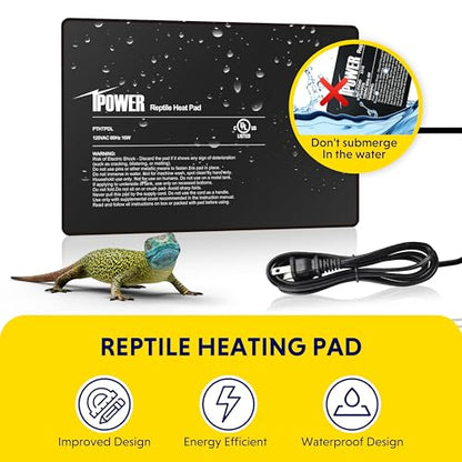 iPower 8x12 Inch Reptile Heating Pad with LCD Digital Aquarium Thermometer, Under Tank Heater Warmer Heat Mat for Turtles, Lizards, Frogs, Snakes - color: Black/Heat Pad + Thermometer, size: 8" x 12"