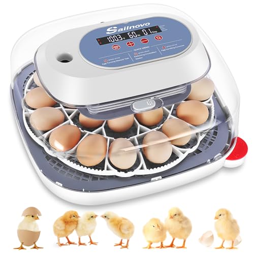 Sailnovo 24 Eggs Incubator for Chicken Eggs with 4 Modes, 360° View Incubator with Automatic Egg Turning and Temperature Control Humidity Display, Digital Incubator for Chicken Quail Duck(Sky Blue)