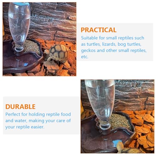 SHOWERORO Automatic Reptile Water Bowl and Feed Dish, Deep Brown Pet Water Dispenser with Reservoir for Bearded Dragon, Turtle, Lizard Feeding in Terrariums