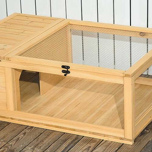 Kaimei Wooden Tortoise House, Reptile Enclosure with Viewing Windows - Indoor/Outdoor Habitat for Turtles, Lizards, Geckos