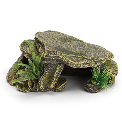 Reptile Rock Hide Cave, Reptile Hideout Cave, Small Aquarium Habitat Decor Rock Tortoise Hideout for Lizards, Turtles, Reptiles, Amphibians, Fish, Resin Rock Hides Habitat Decor