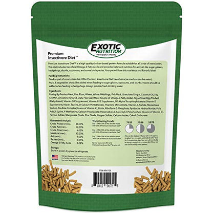 Premium Insectivore Diet (2.5 lb.) - Healthy Nutritious Chicken Based High Protein Pellet Diet - for Sugar Gliders, Hedgehogs, Opossums, Skunks & Other Insectivores - size: 2.5 Pound (Pack of 1)