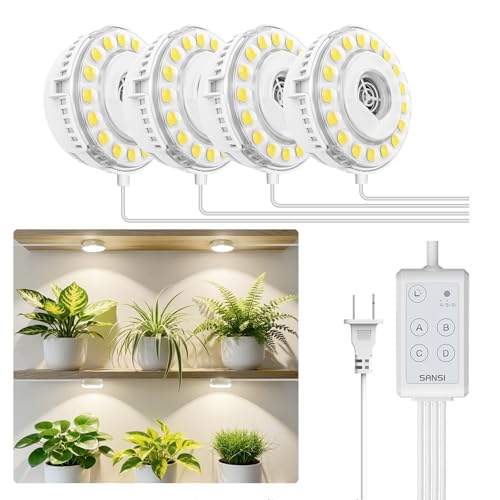 SANSI 20W(5W*4) Puck Grow Lights for Indoor Plants Full Spectrum, 4 Head Plant Lights for Indoor Growing, LED Plant Lamp for Growth with Timer, Auto On Off 4 8 12 Hrs Greenhouse,No Dimmable - size: Puck Grow Light with Separate Timer