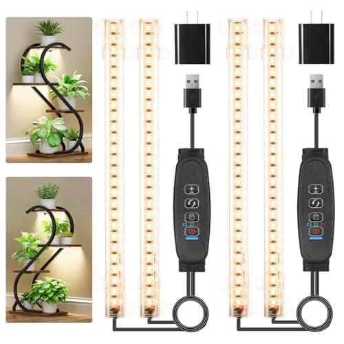 8.6'' Mini Two Strip Growing Lamp for Indoor Plants, 3000K Full Spectrum LED Grow Light Strips with Auto ON/Off 3/9/12H Timer & 10 Dimmable Levels for Green House Succulent (2 Head×2 Pack) - color: Warm, size: 8.6Inch 2 Head 2 Pack