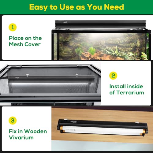 T8 UVB Reptile Light Fixture HO UVB Bulb Lighting Combo Kit, 10.0 UVB Light for Reptiles Terrarium Hood with 15W Reptile Light Bar UVA UVB Desert Lamp for Bearded Dragon Turtle Tank, 18Inch - size: T8-18Inch